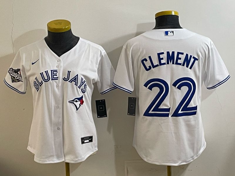 Women 2025 Nike Toronto Blue Jays #22 Clement White Game MLB Jersey 03